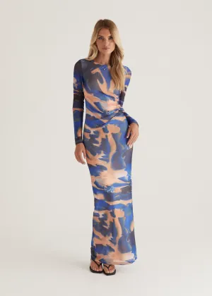 Rhianna Mesh Maxi Dress - Blue Tie Dye