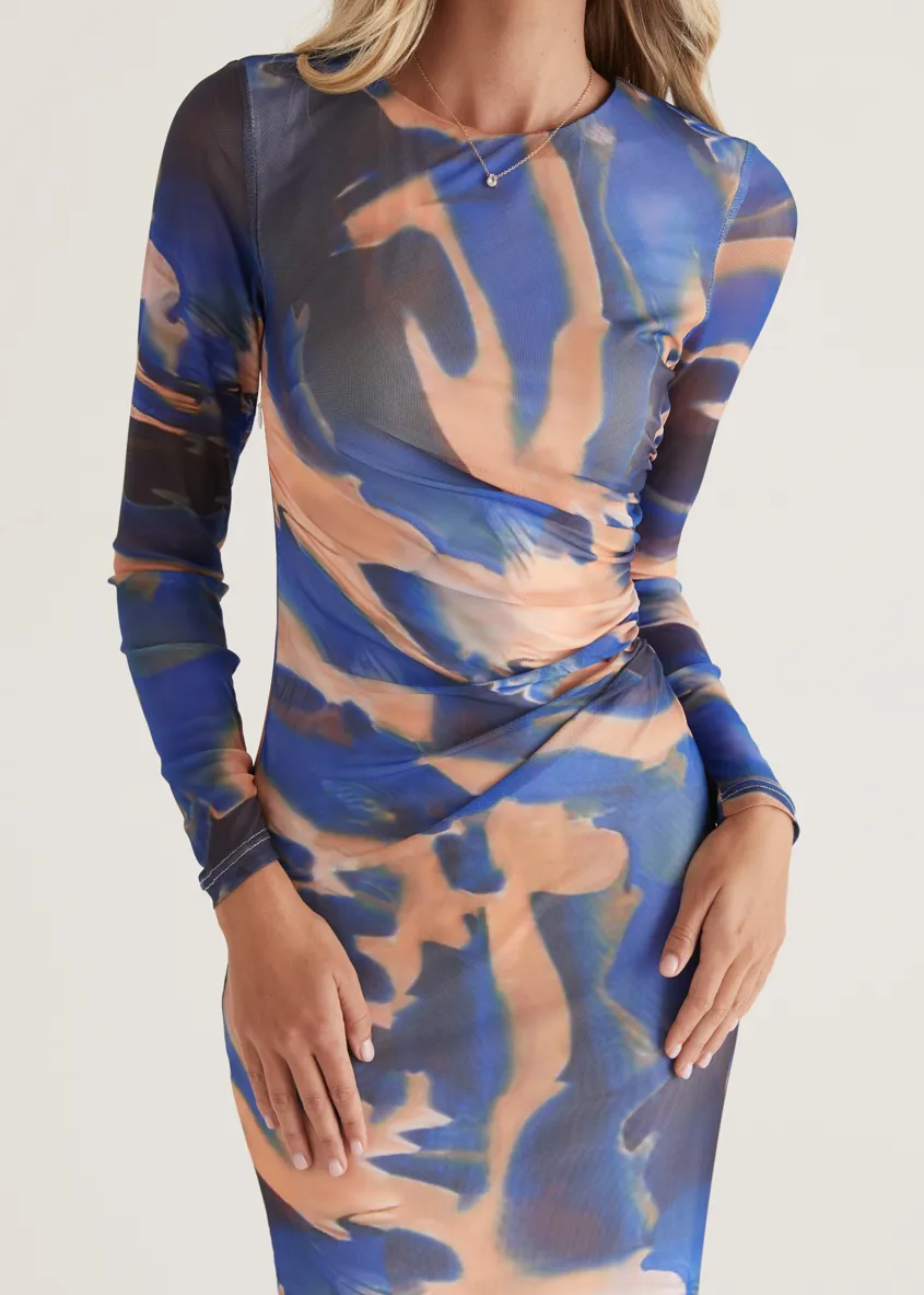 Rhianna Mesh Maxi Dress - Blue Tie Dye