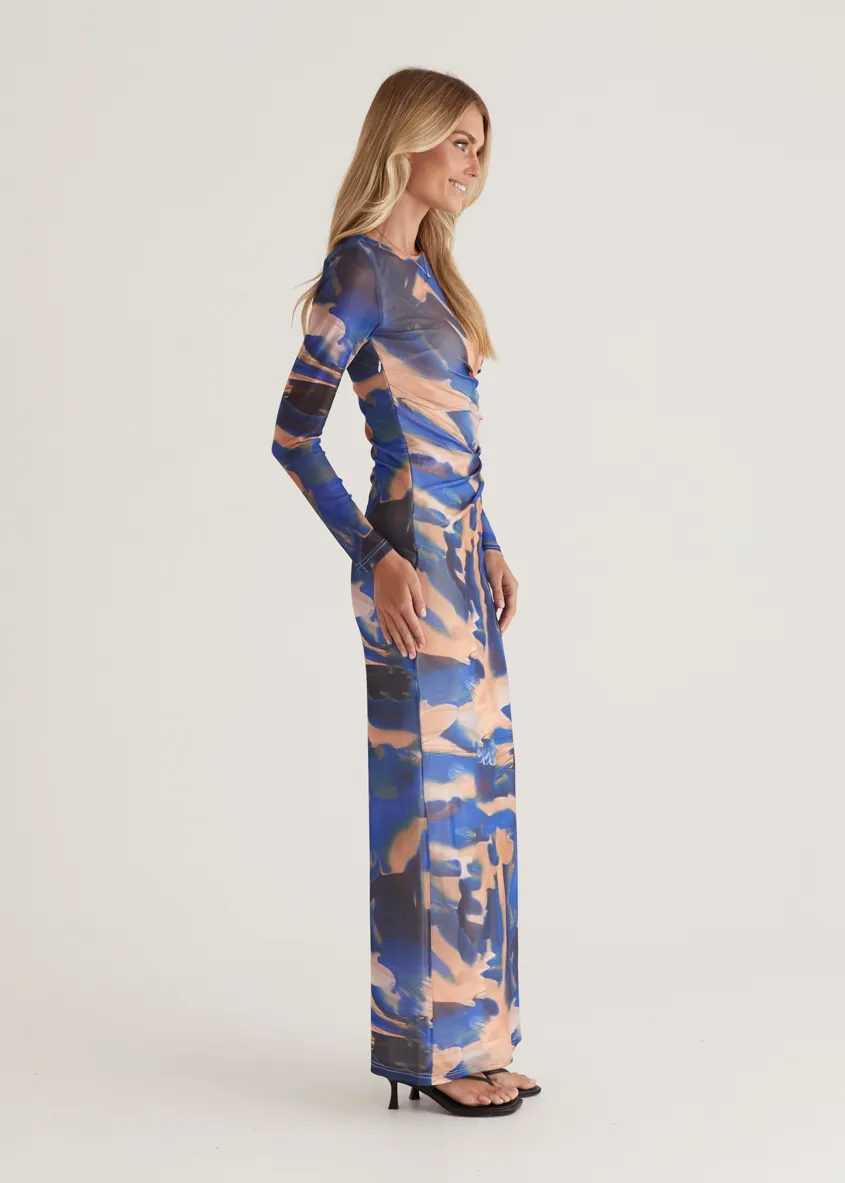 Rhianna Mesh Maxi Dress - Blue Tie Dye