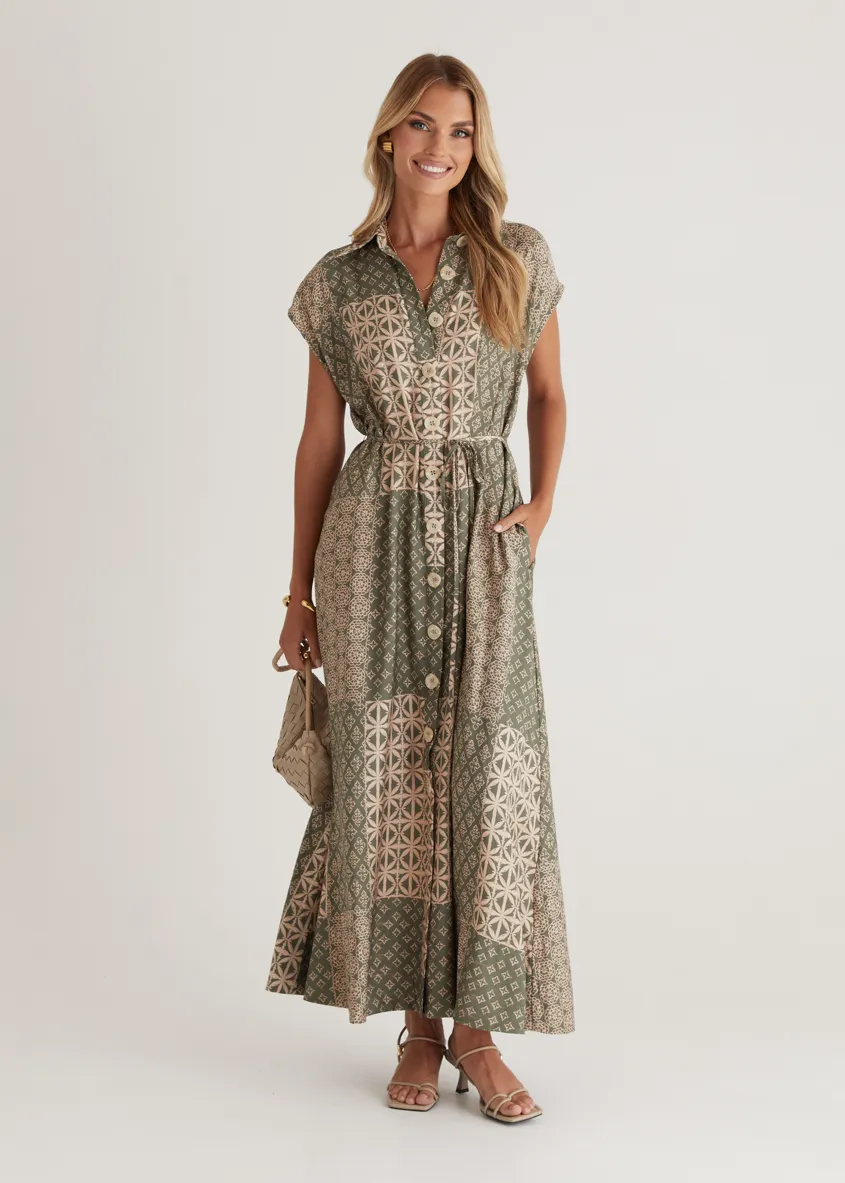 Rococo Maxi Dress - Green Batik