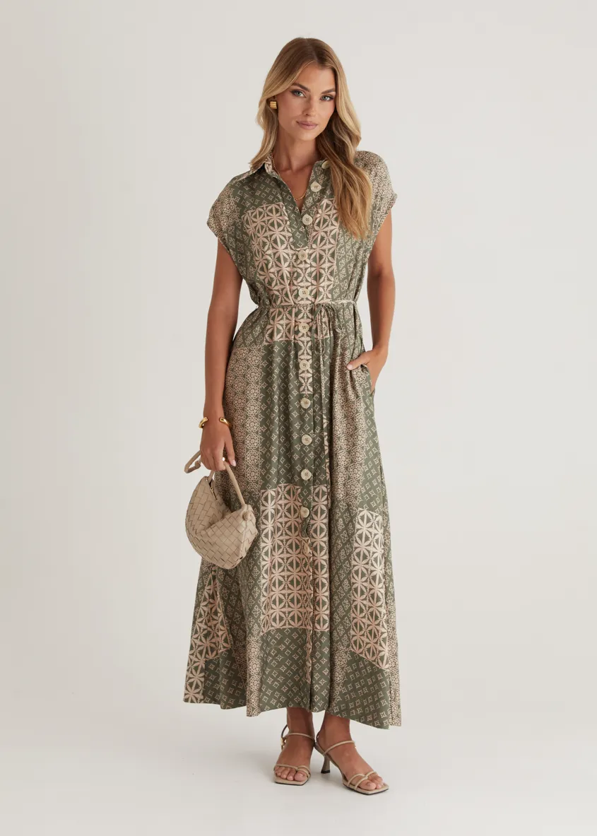 Rococo Maxi Dress - Green Batik