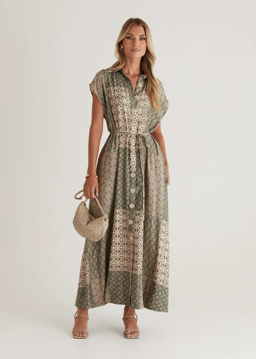 Rococo Maxi Dress - Green Batik
