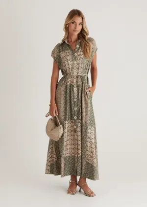 Rococo Maxi Dress - Green Batik