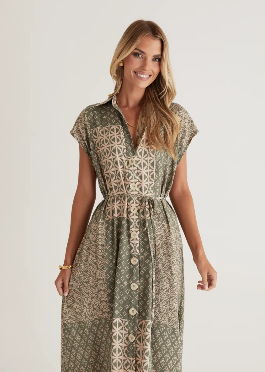 Rococo Maxi Dress - Green Batik