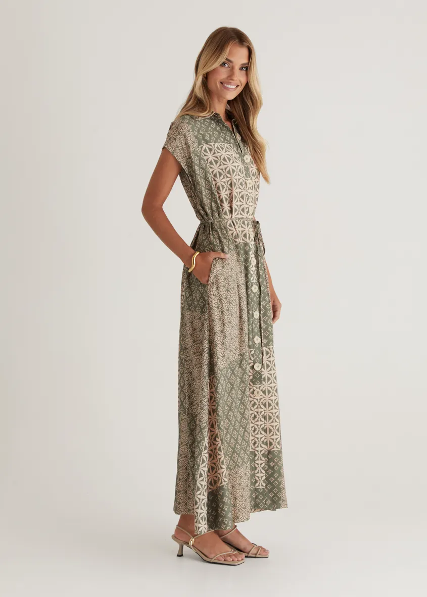 Rococo Maxi Dress - Green Batik
