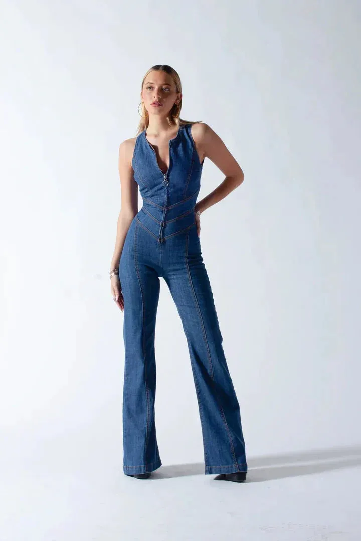 Rowy™ | Urban Chic Denim Jumpsuit