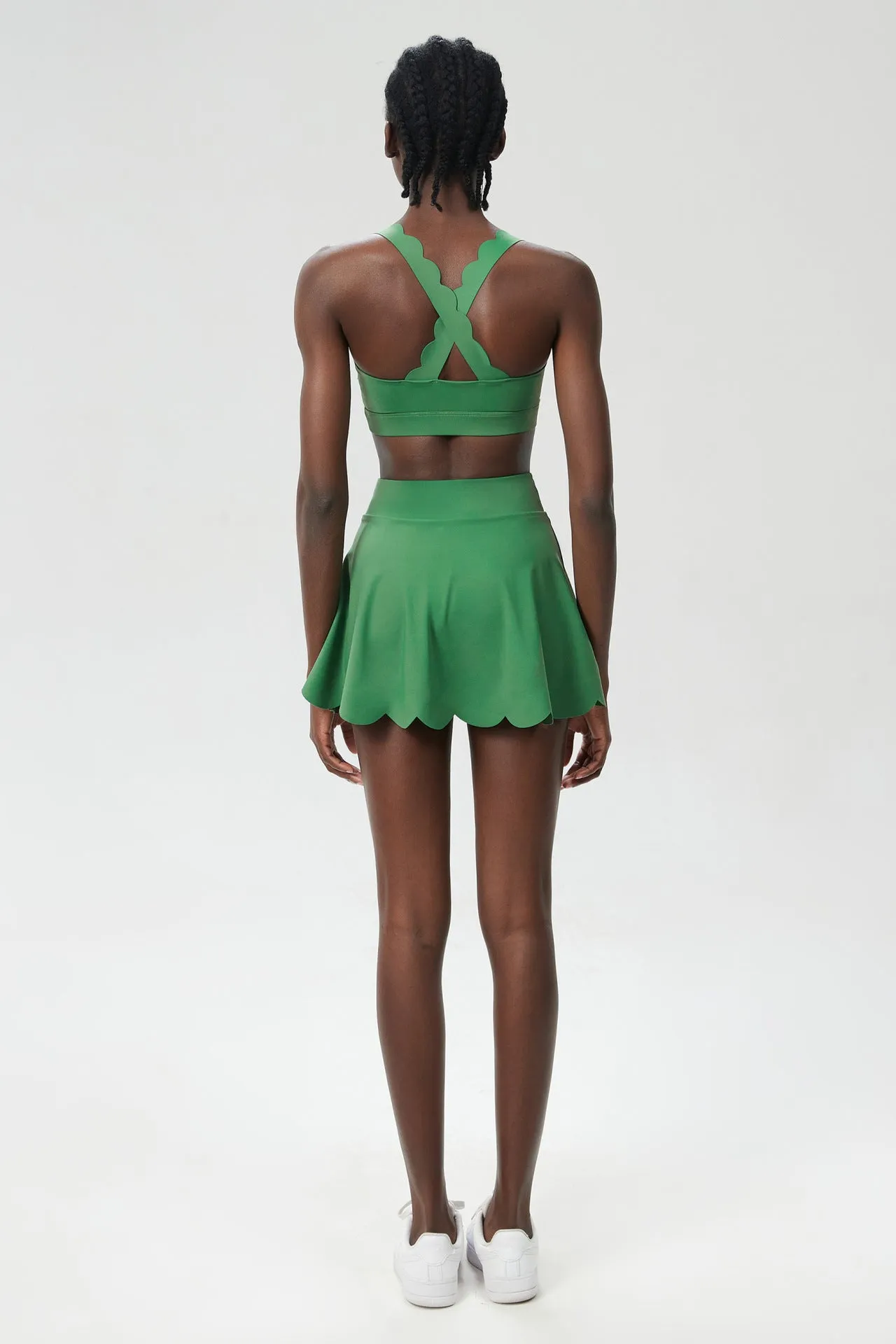 Scallop-Trim Tennis &amp; Fitness Two-Piece Set with Flowy Skirt