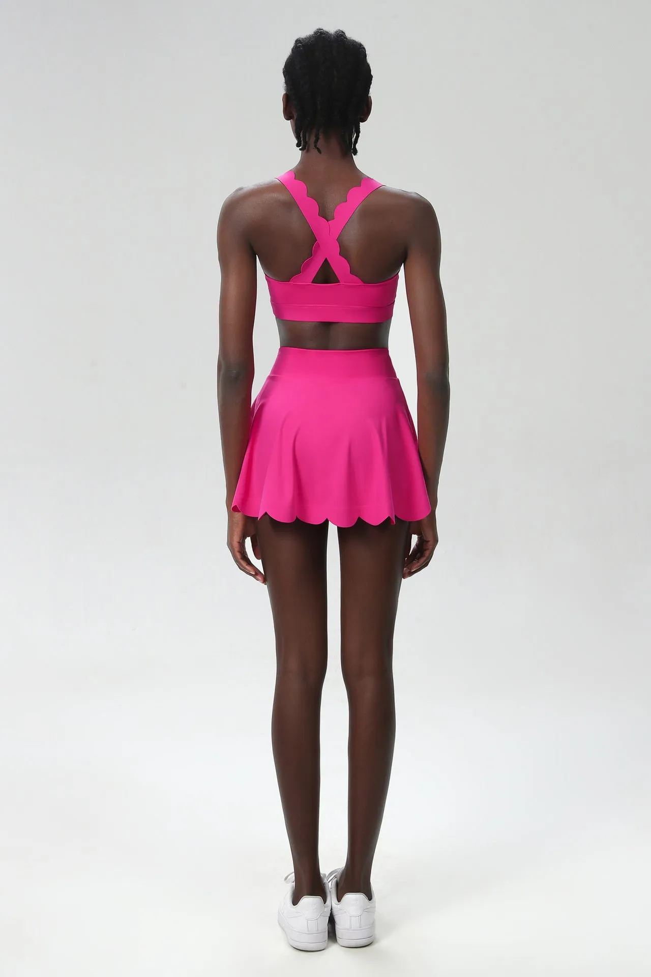 Scallop-Trim Tennis &amp; Fitness Two-Piece Set with Flowy Skirt