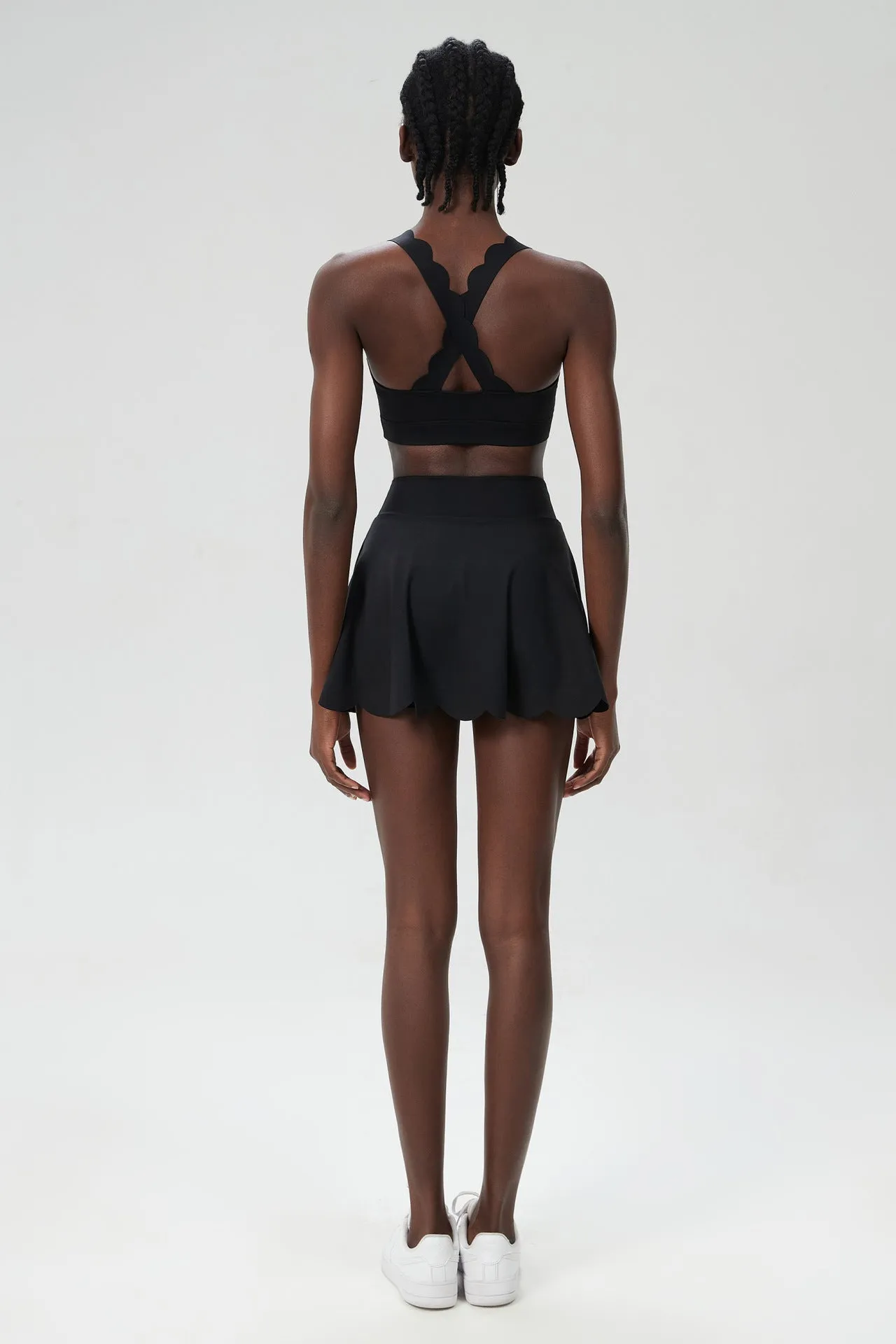 Scallop-Trim Tennis &amp; Fitness Two-Piece Set with Flowy Skirt