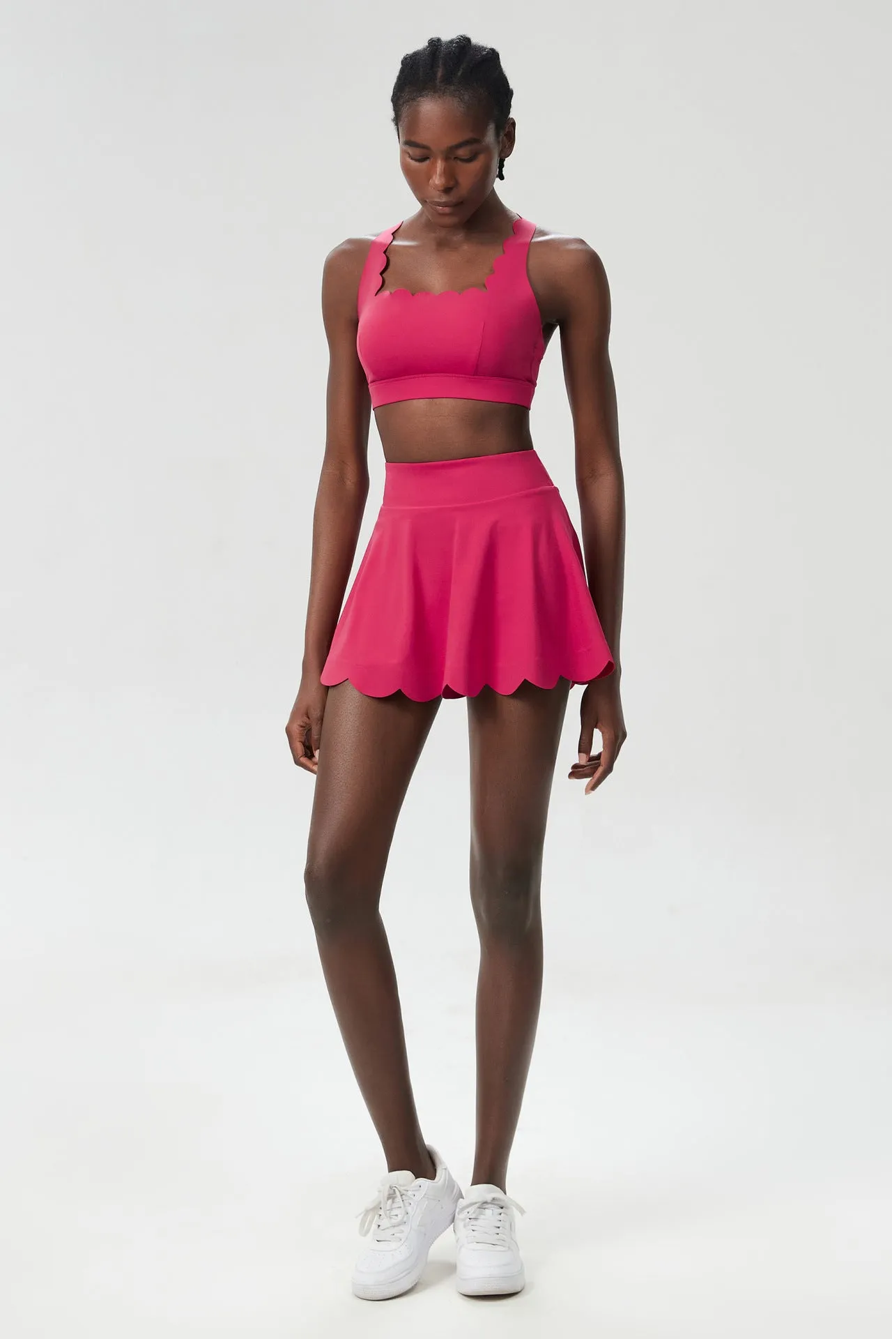 Scallop-Trim Tennis &amp; Fitness Two-Piece Set with Flowy Skirt