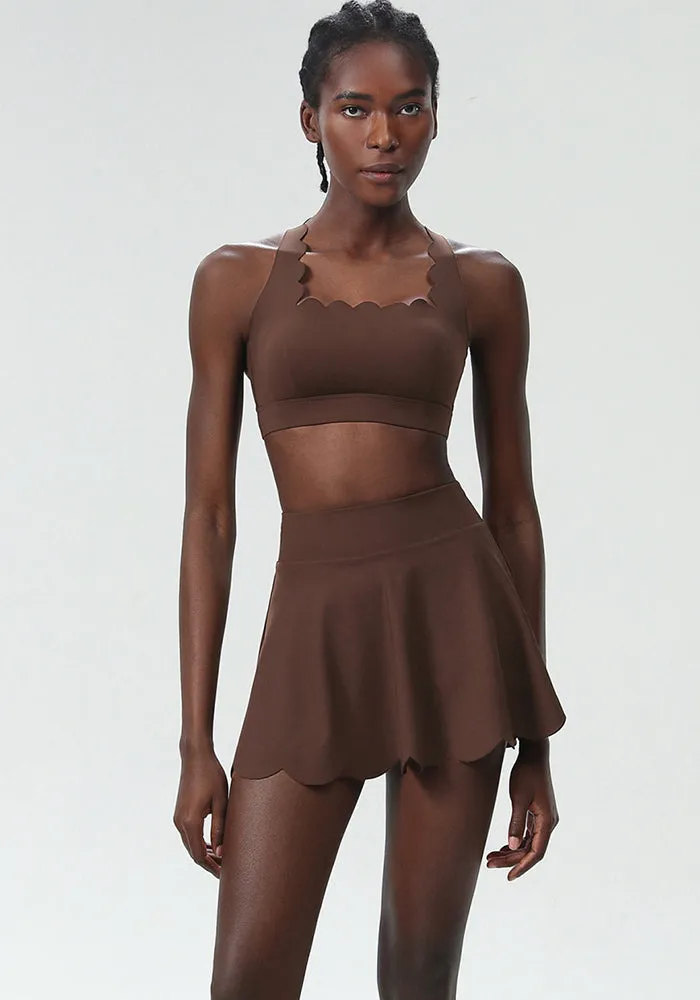 Scallop-Trim Tennis &amp; Fitness Two-Piece Set with Flowy Skirt