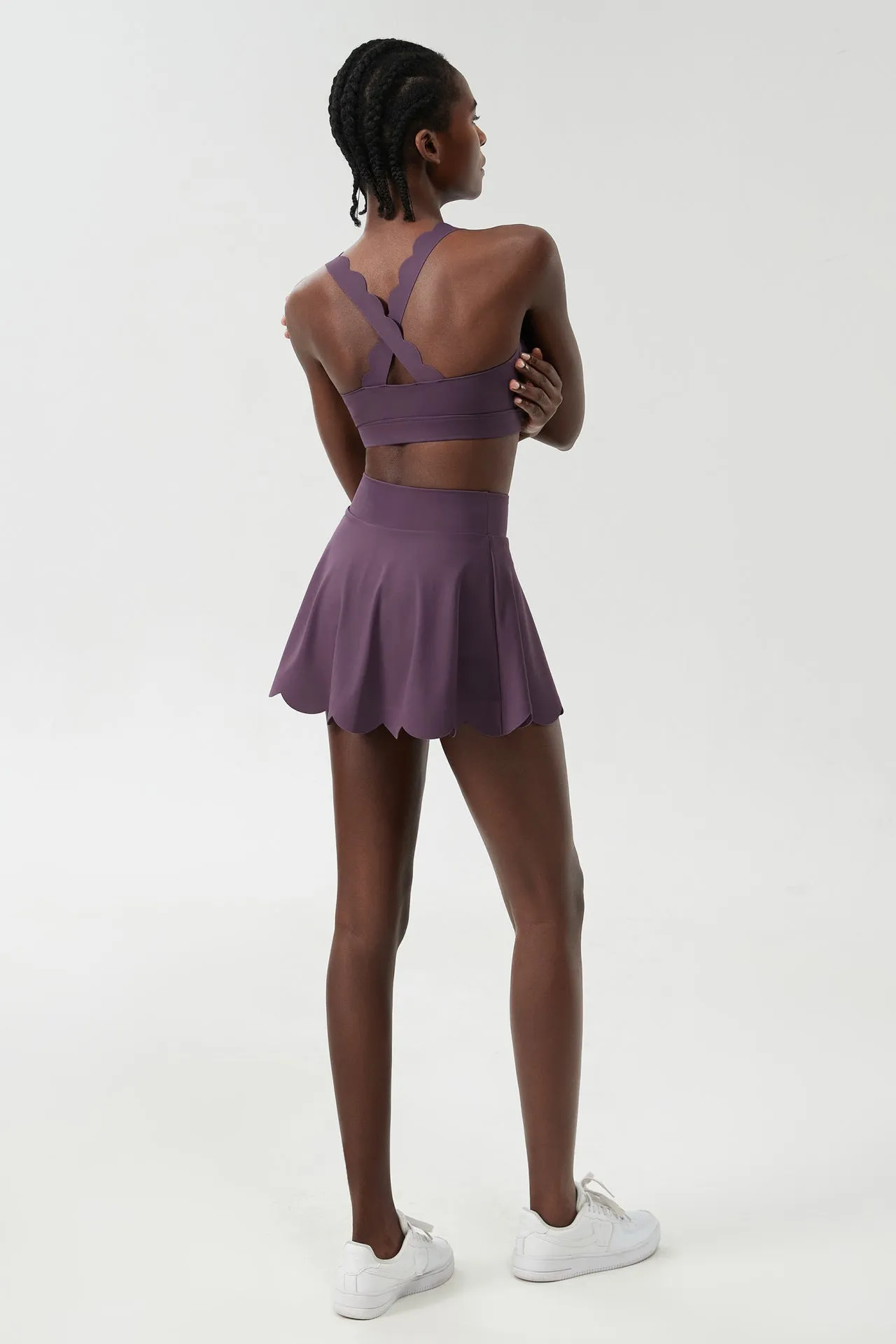 Scallop-Trim Tennis &amp; Fitness Two-Piece Set with Flowy Skirt