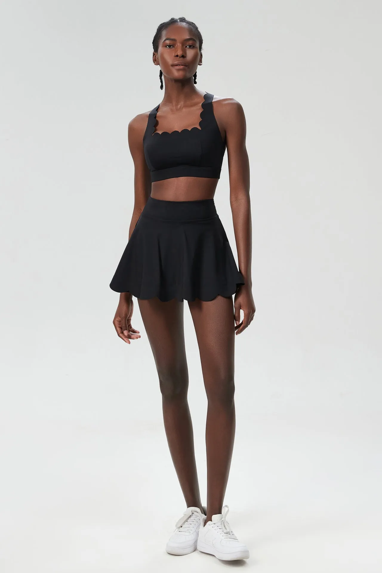 Scallop-Trim Tennis &amp; Fitness Two-Piece Set with Flowy Skirt