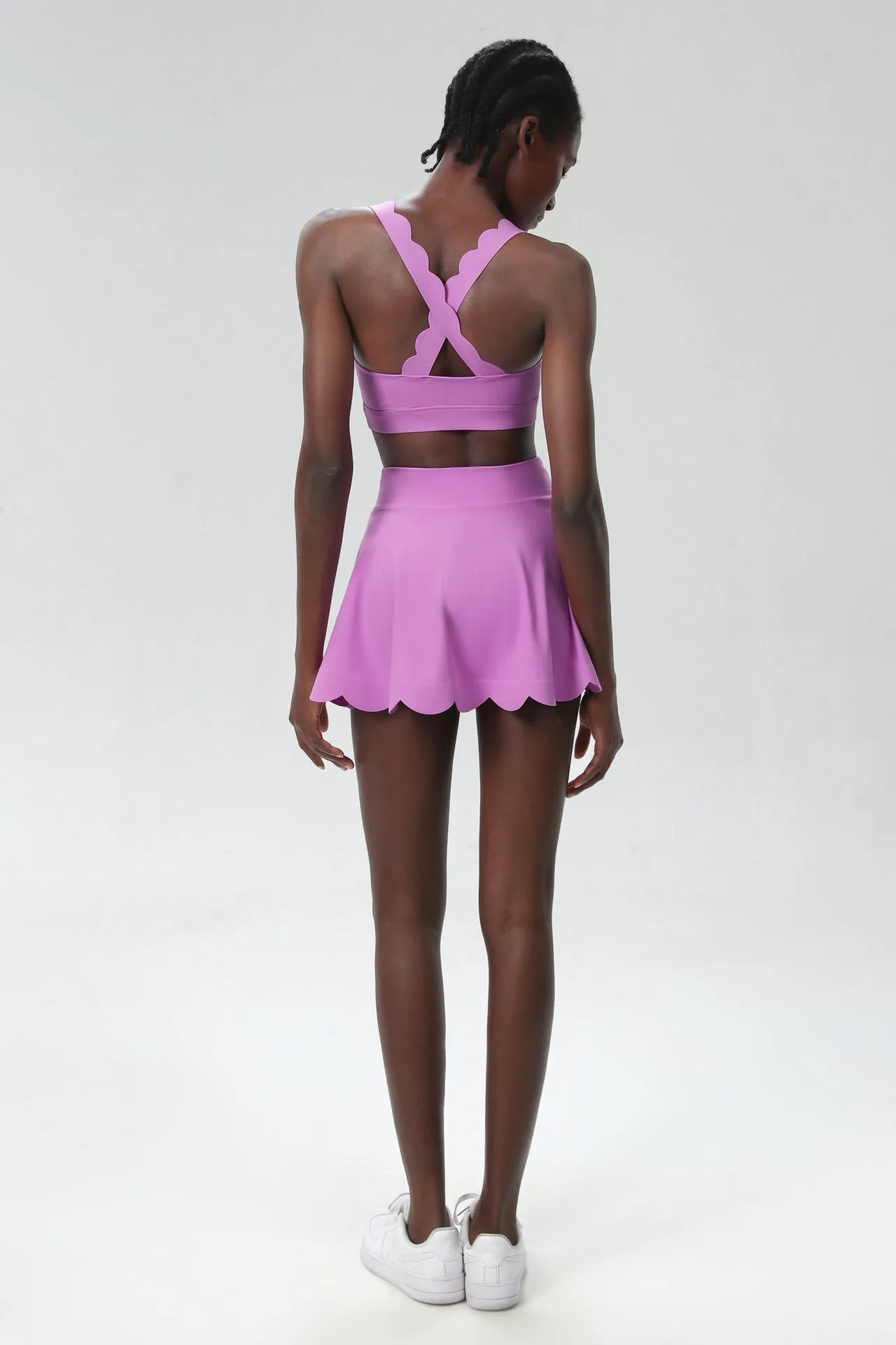 Scallop-Trim Tennis &amp; Fitness Two-Piece Set with Flowy Skirt
