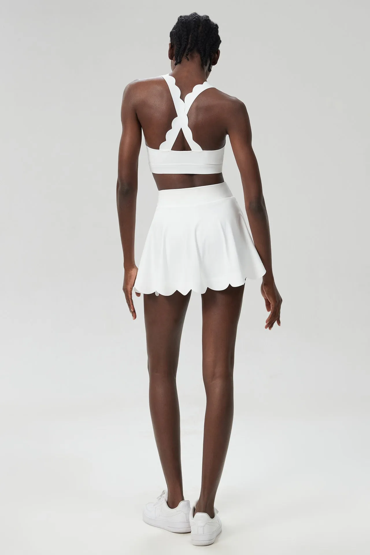 Scallop-Trim Tennis &amp; Fitness Two-Piece Set with Flowy Skirt