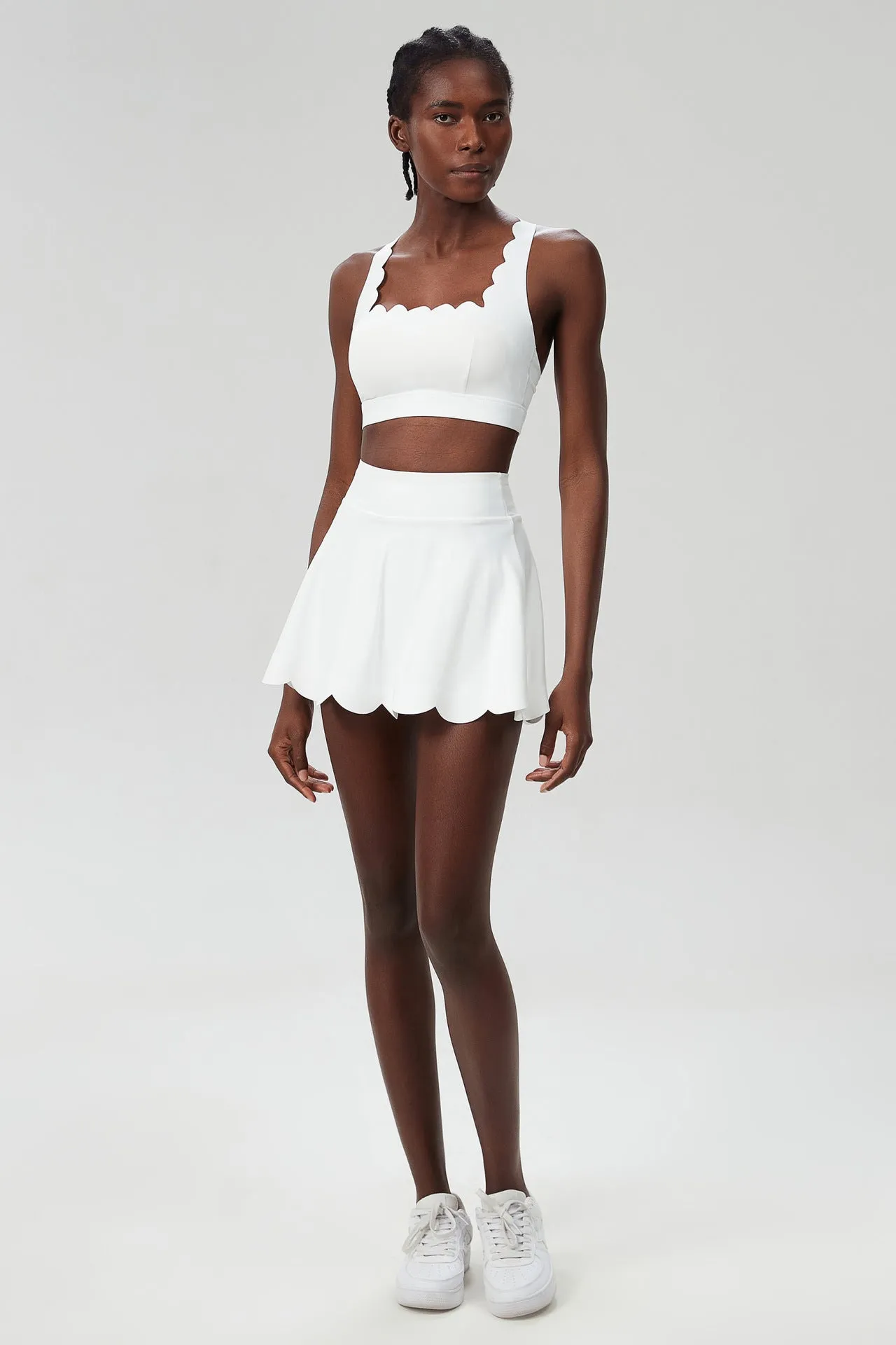 Scallop-Trim Tennis &amp; Fitness Two-Piece Set with Flowy Skirt