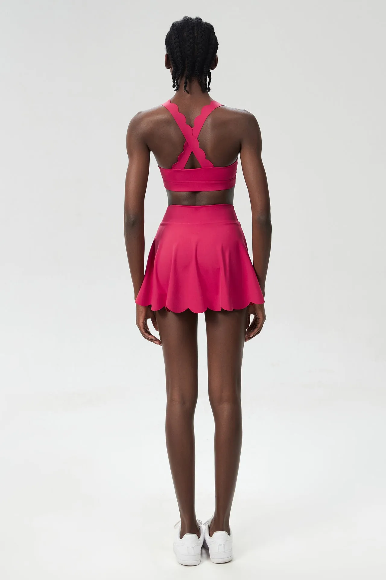 Scallop-Trim Tennis &amp; Fitness Two-Piece Set with Flowy Skirt