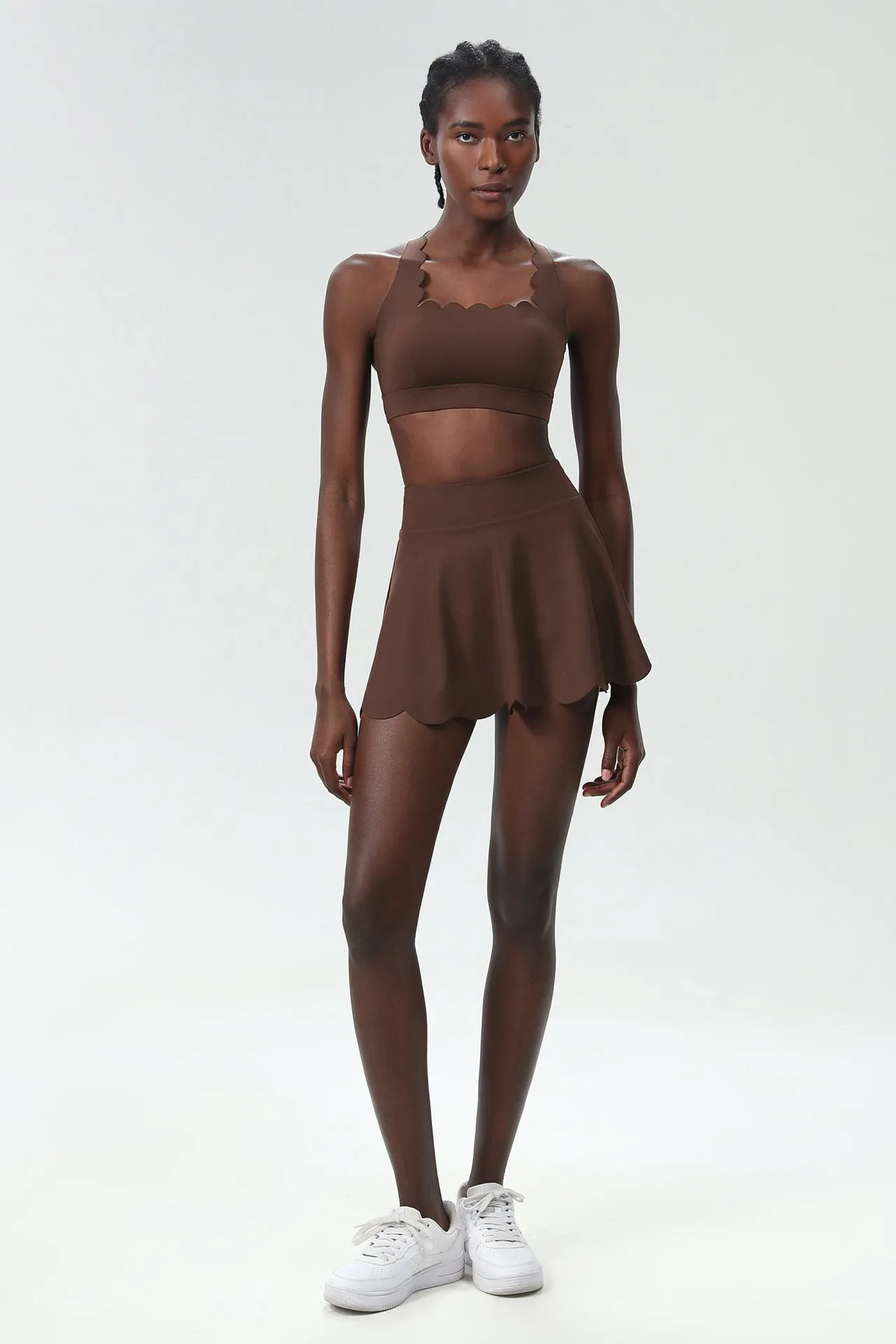 Scallop-Trim Tennis &amp; Fitness Two-Piece Set with Flowy Skirt