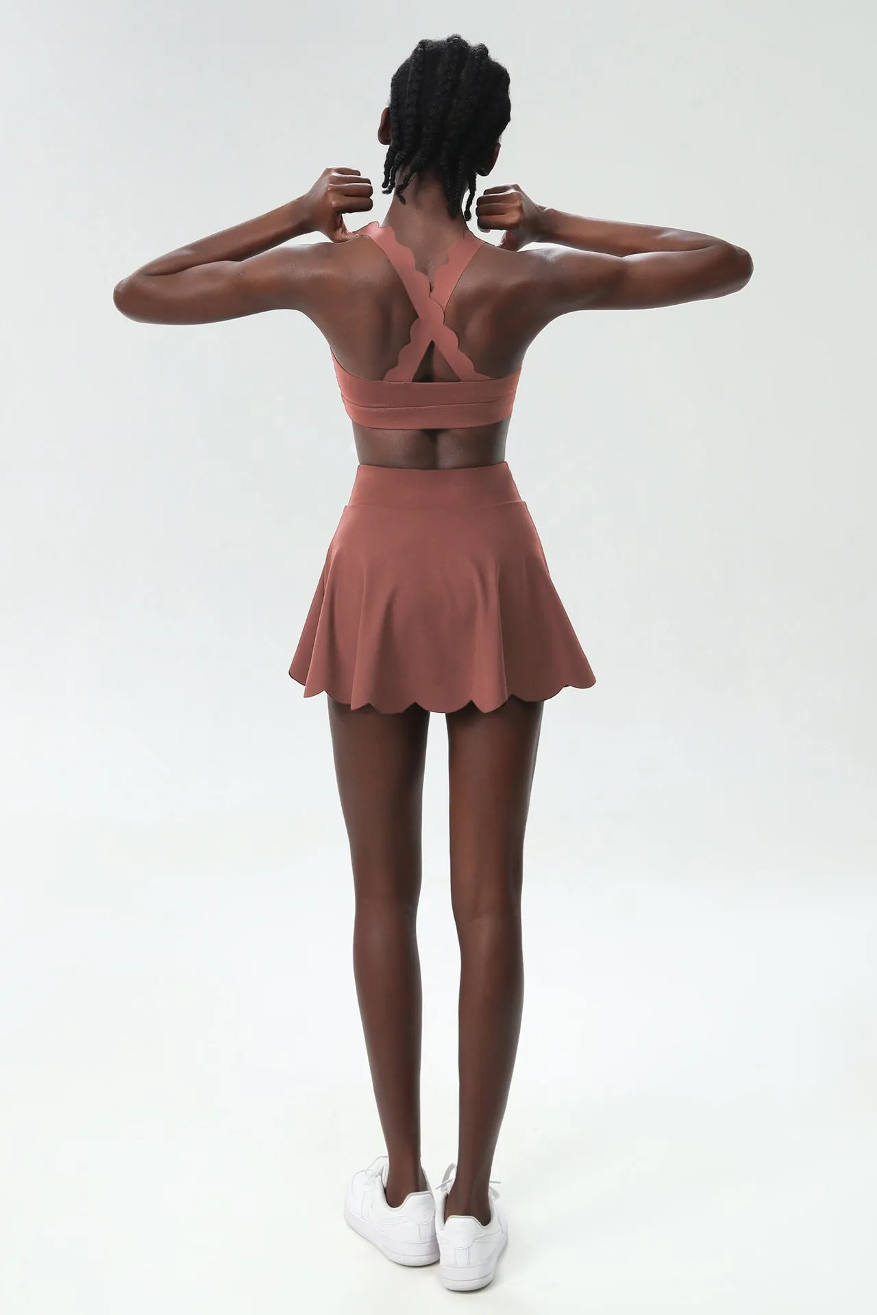 Scallop-Trim Tennis &amp; Fitness Two-Piece Set with Flowy Skirt