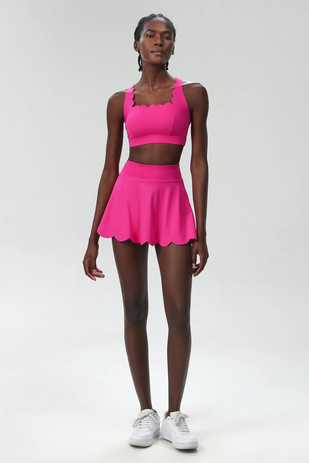 Scallop-Trim Tennis &amp; Fitness Two-Piece Set with Flowy Skirt