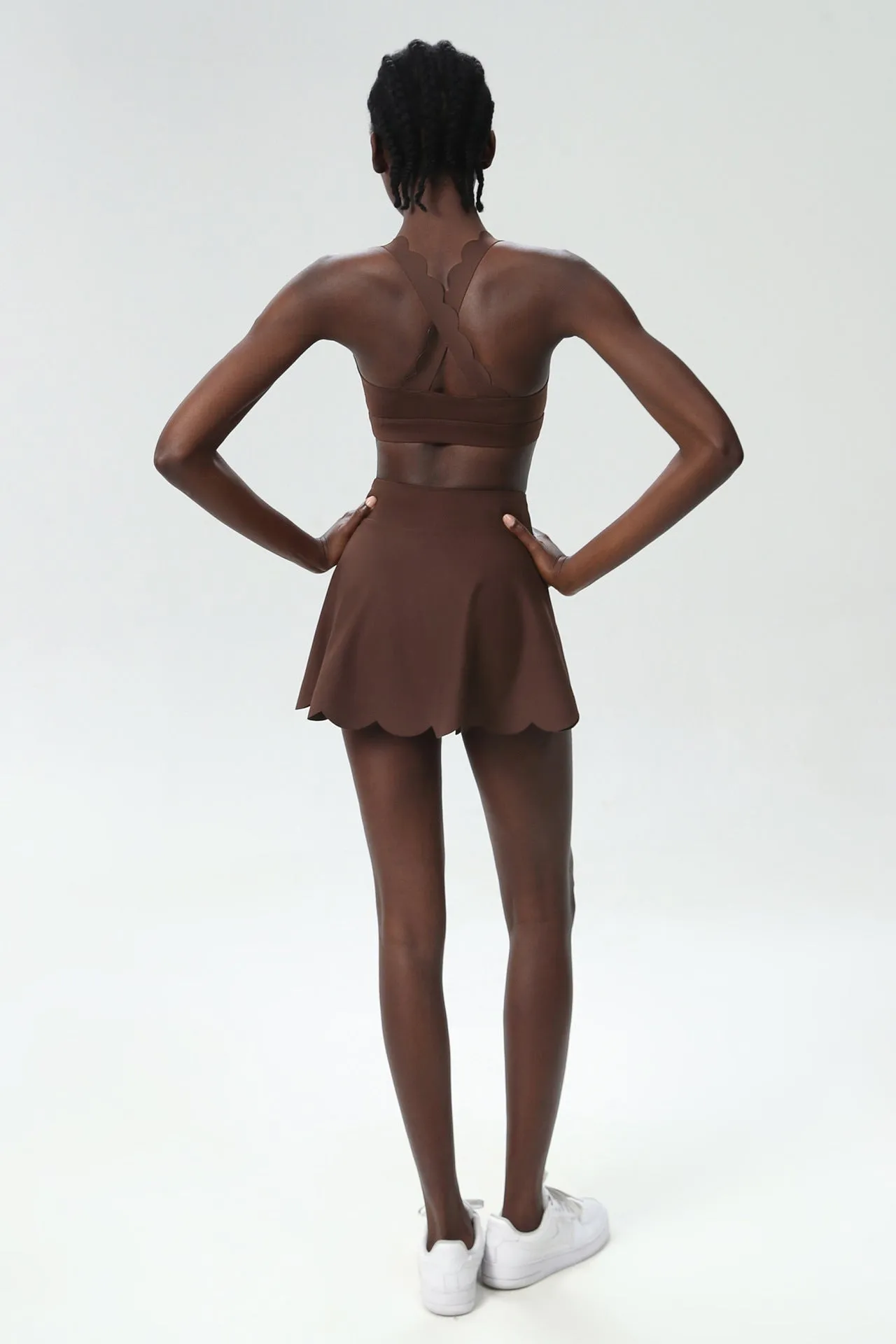 Scallop-Trim Tennis &amp; Fitness Two-Piece Set with Flowy Skirt