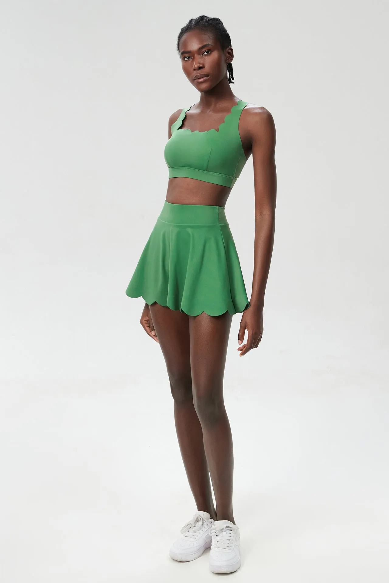 Scallop-Trim Tennis &amp; Fitness Two-Piece Set with Flowy Skirt