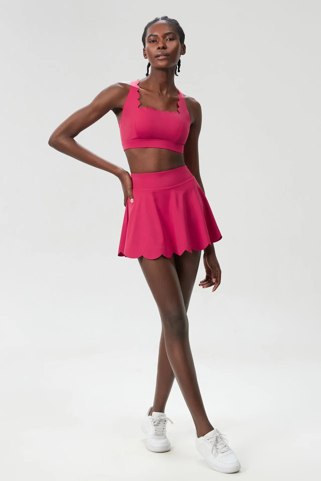 Scallop-Trim Tennis &amp; Fitness Two-Piece Set with Flowy Skirt