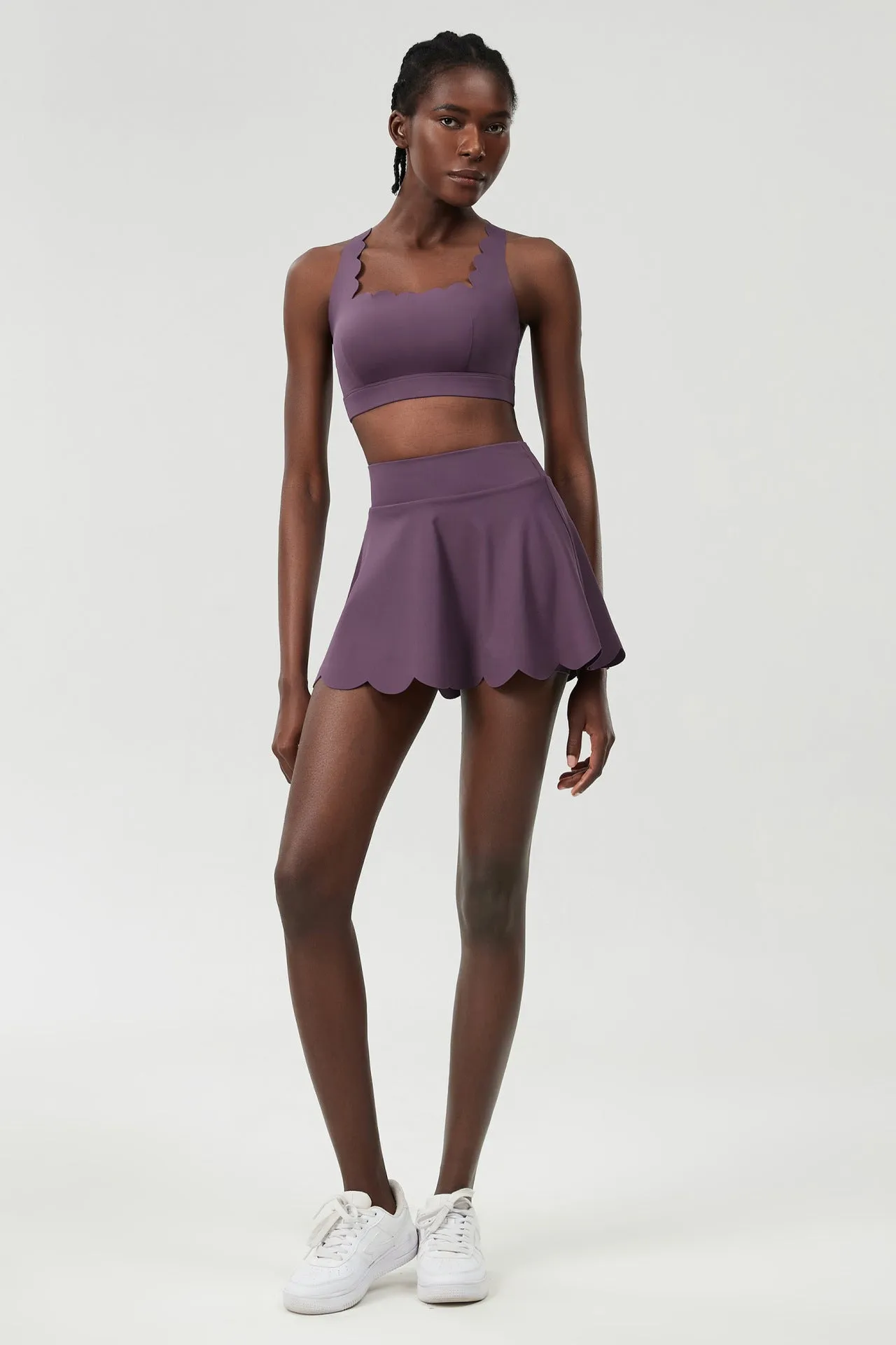 Scallop-Trim Tennis &amp; Fitness Two-Piece Set with Flowy Skirt
