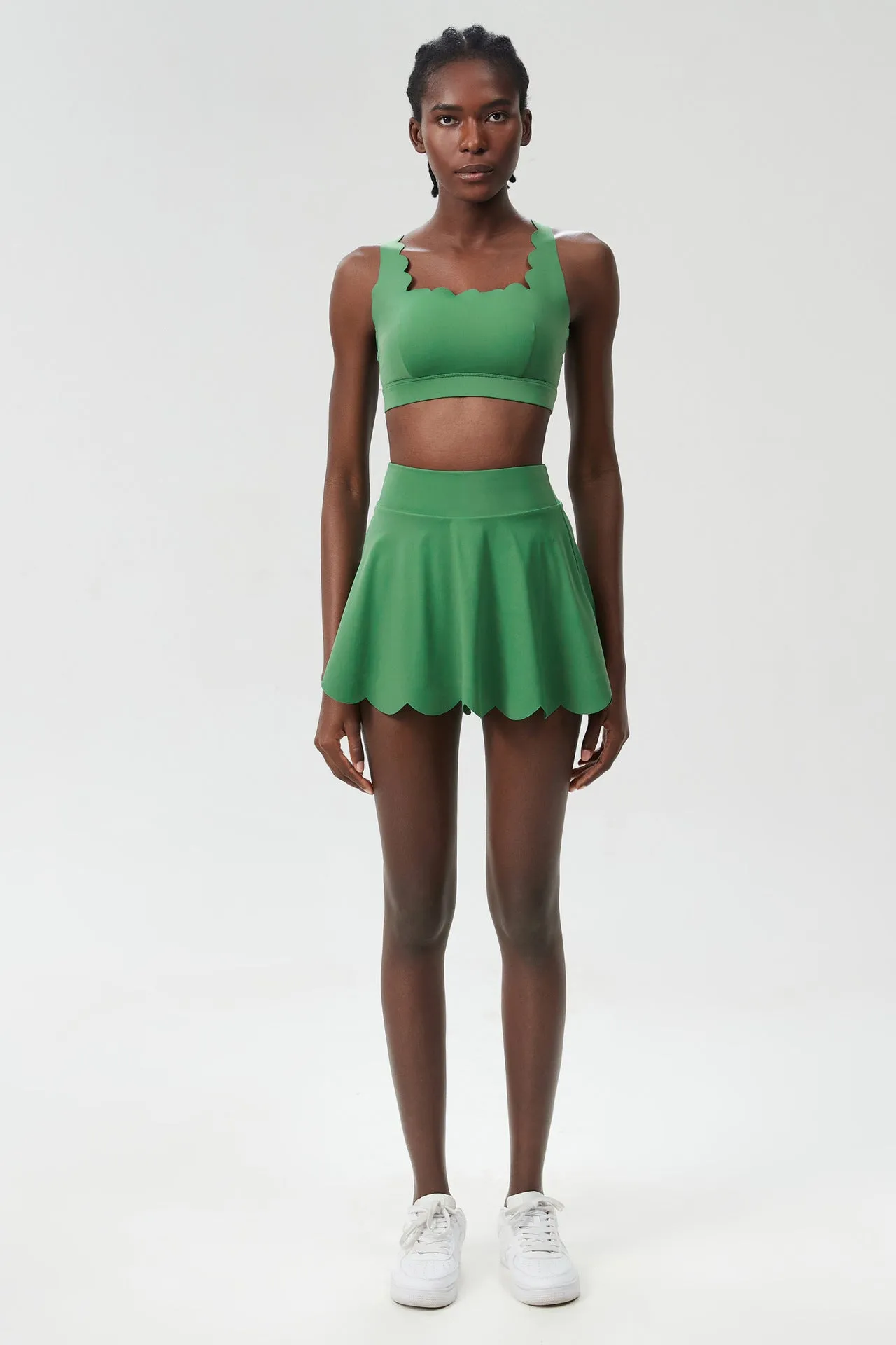 Scallop-Trim Tennis &amp; Fitness Two-Piece Set with Flowy Skirt