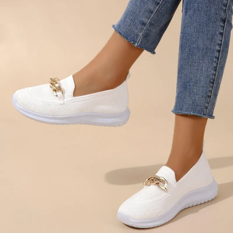 Sienna | White Knit Loafers