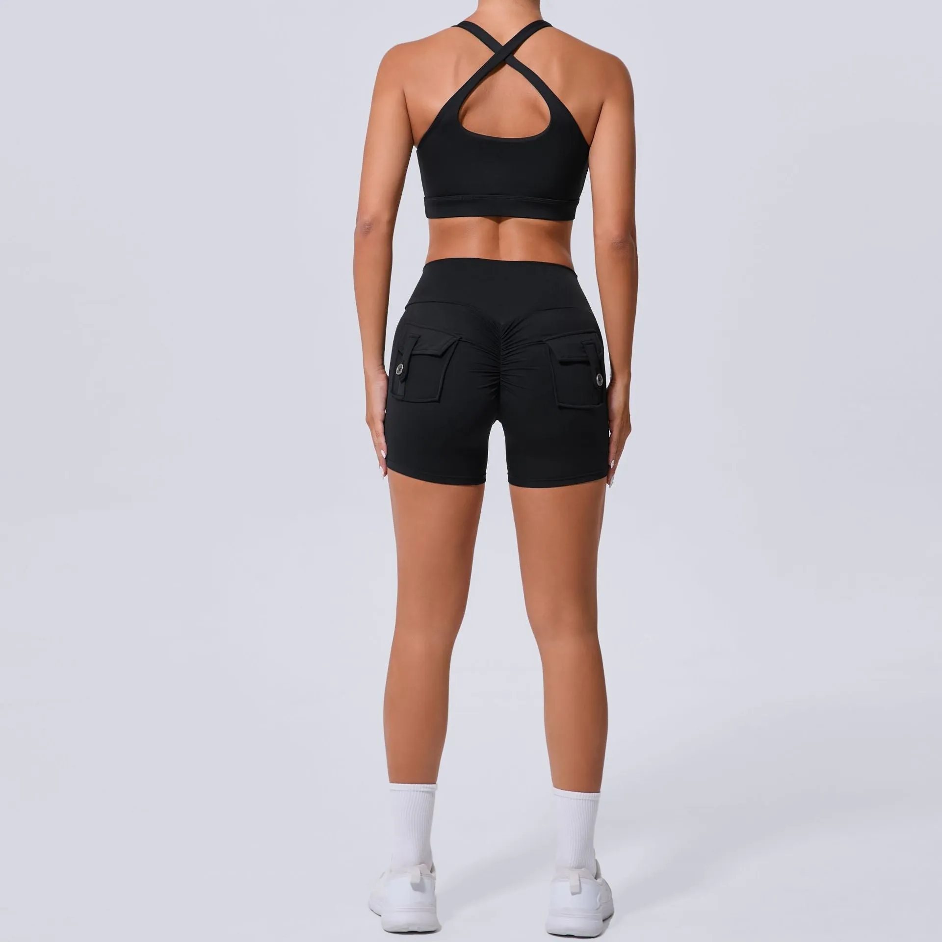 Sleek Cross Tank and High-Waist Yoga Set for Active Comfort and Style