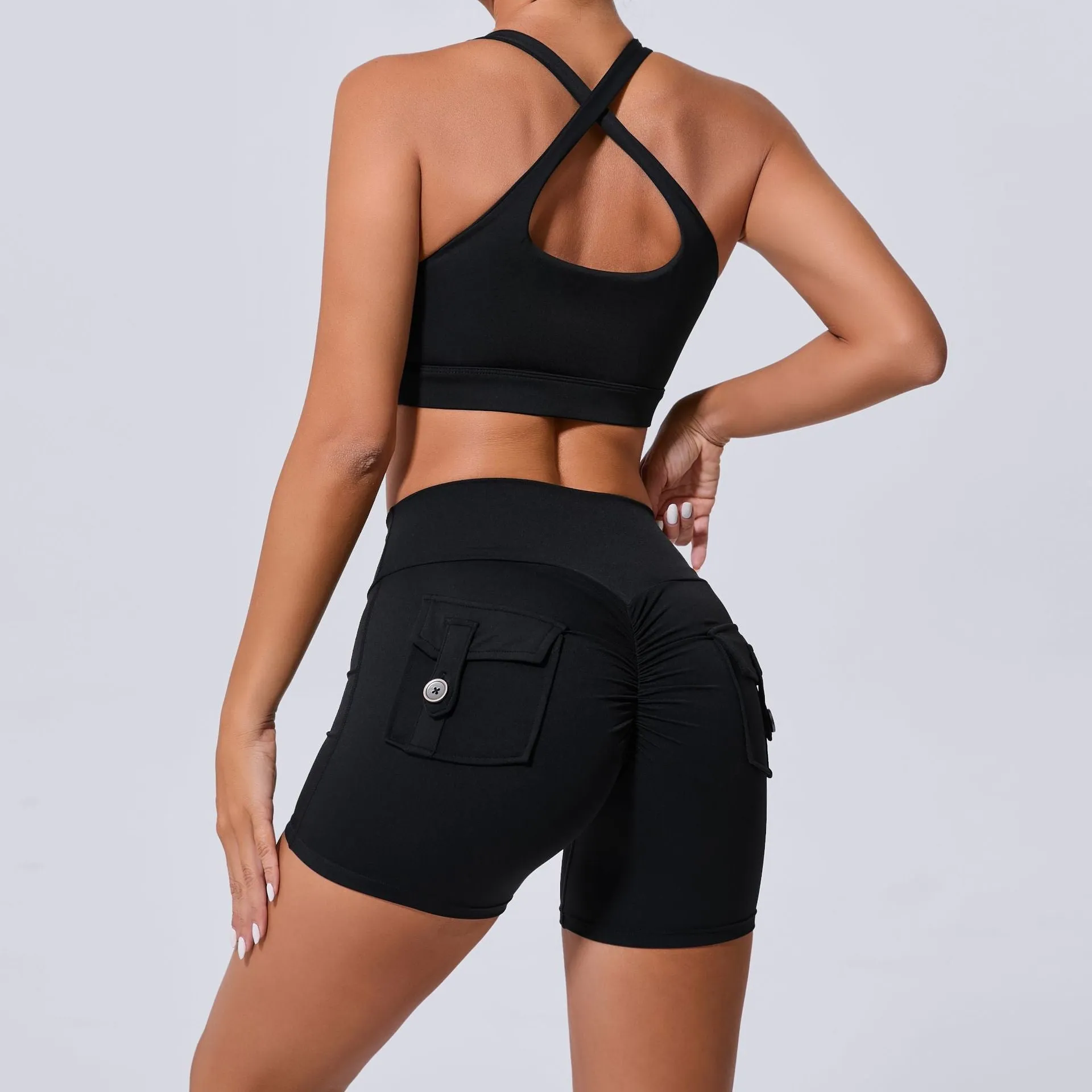 Sleek Cross Tank and High-Waist Yoga Set for Active Comfort and Style
