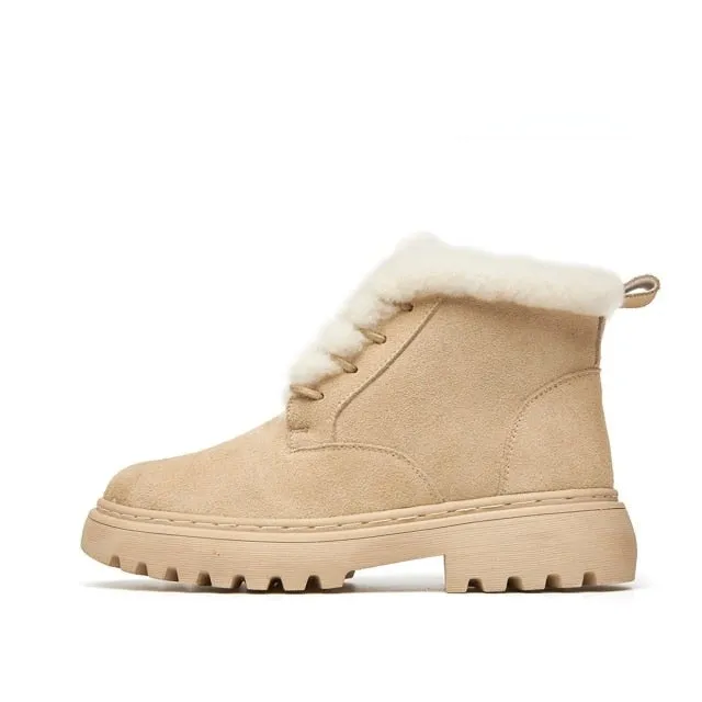 Smile Circle Ankle Boots Women Cow-Suede-leather Boots natural-fur Warm Winter Boots Slip-on Casual Snow Boots Ladies