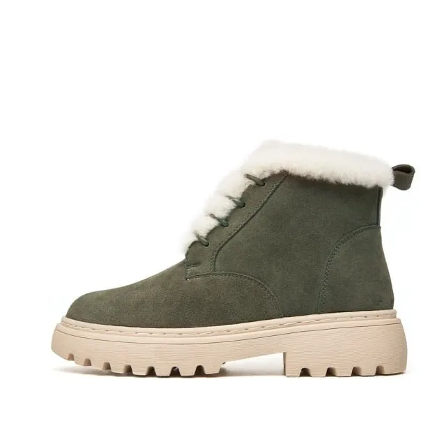 Smile Circle Ankle Boots Women Cow-Suede-leather Boots natural-fur Warm Winter Boots Slip-on Casual Snow Boots Ladies
