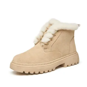 Smile Circle Ankle Boots Women Cow-Suede-leather Boots natural-fur Warm Winter Boots Slip-on Casual Snow Boots Ladies