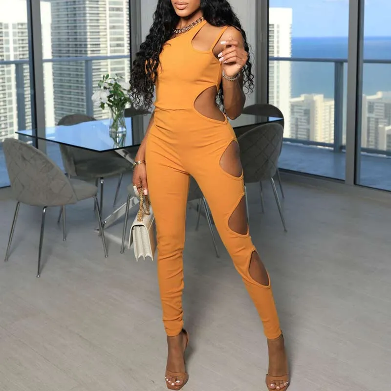 Solid Sleeveless Cut Out Jumpsuit