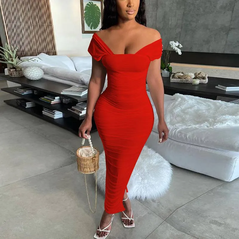 Solid Sleeveless Slit Ruched Maxi Dress