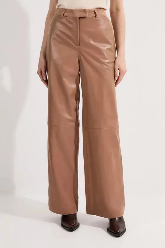 Suede & Leather Wide Leg Trouser