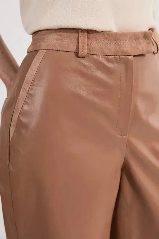 Suede & Leather Wide Leg Trouser