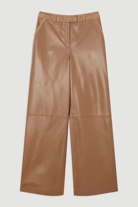 Suede & Leather Wide Leg Trouser