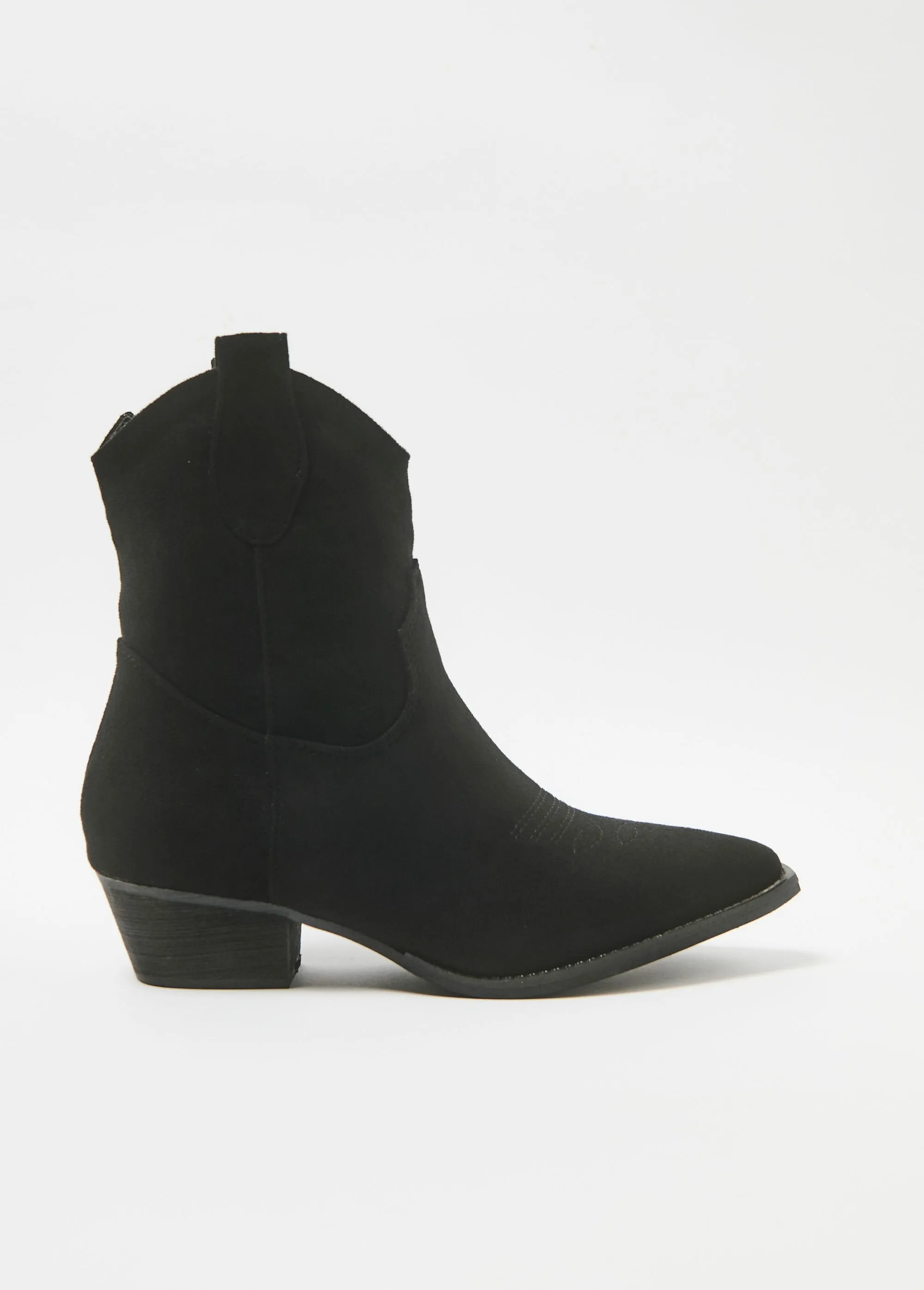 Suede effect western boots with beveled heel