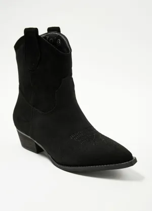 Suede effect western boots with beveled heel