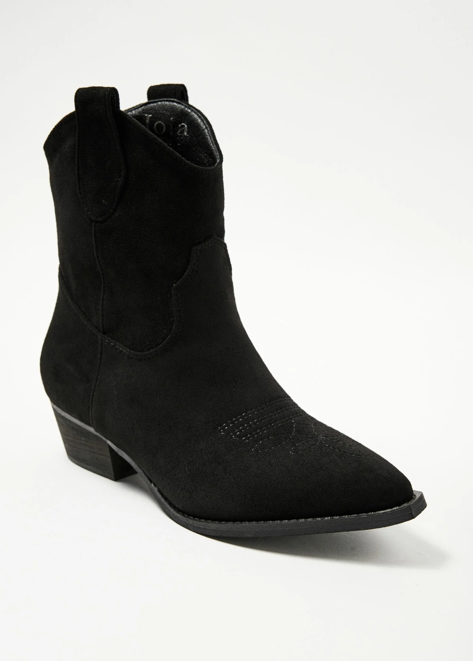 Suede effect western boots with beveled heel