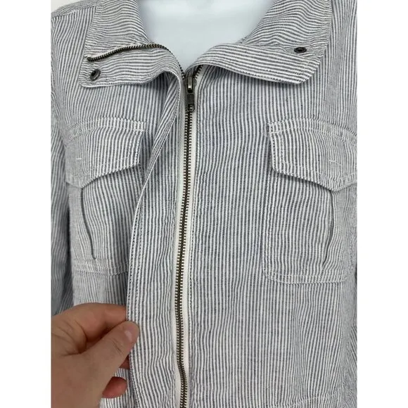 Talbots Casual Stripe Full Zip Long Sleeve Safari Jacket Size L