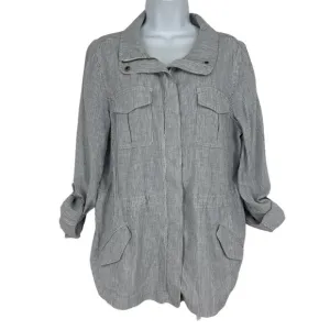 Talbots Casual Stripe Full Zip Long Sleeve Safari Jacket Size L