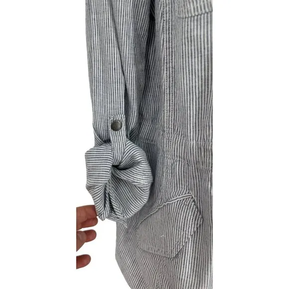 Talbots Casual Stripe Full Zip Long Sleeve Safari Jacket Size L