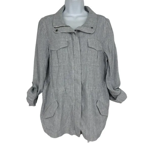 Talbots Casual Stripe Full Zip Long Sleeve Safari Jacket Size L