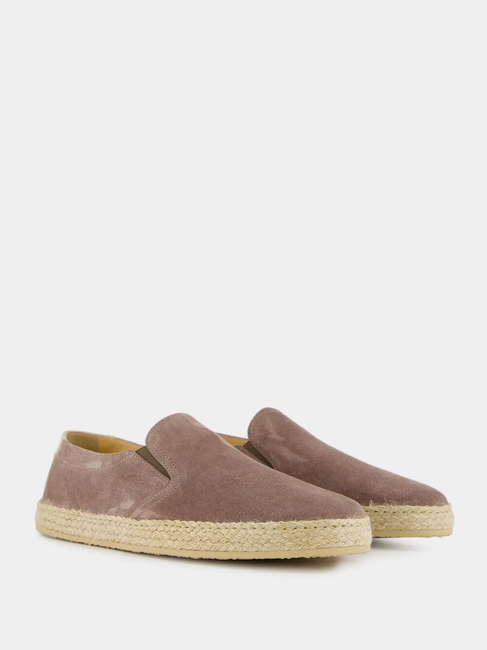 Taupe Washed Suede Slip-Ons with Rope Detail