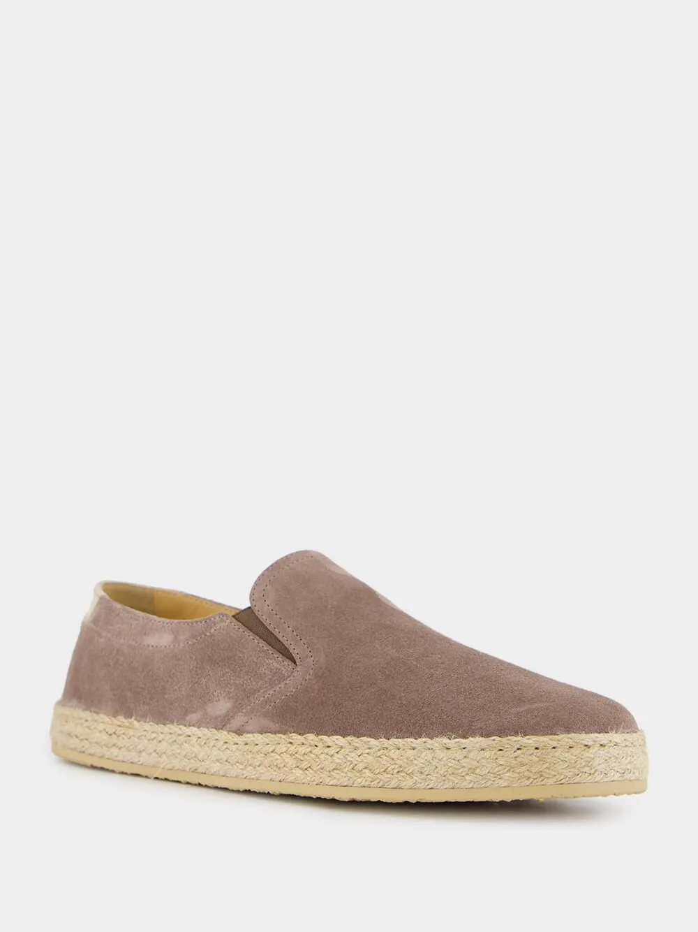 Taupe Washed Suede Slip-Ons with Rope Detail