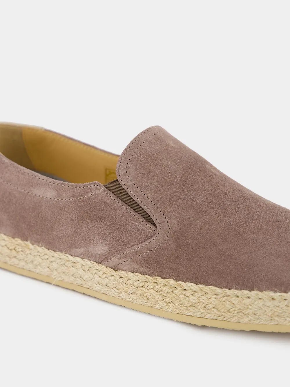 Taupe Washed Suede Slip-Ons with Rope Detail